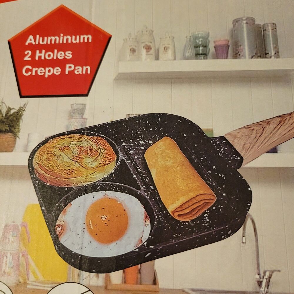 Crepe Pan with 2 Holes Aluminum All-in-one Breakfast at Home & Save Money $ NEW - Picture 2 of 3